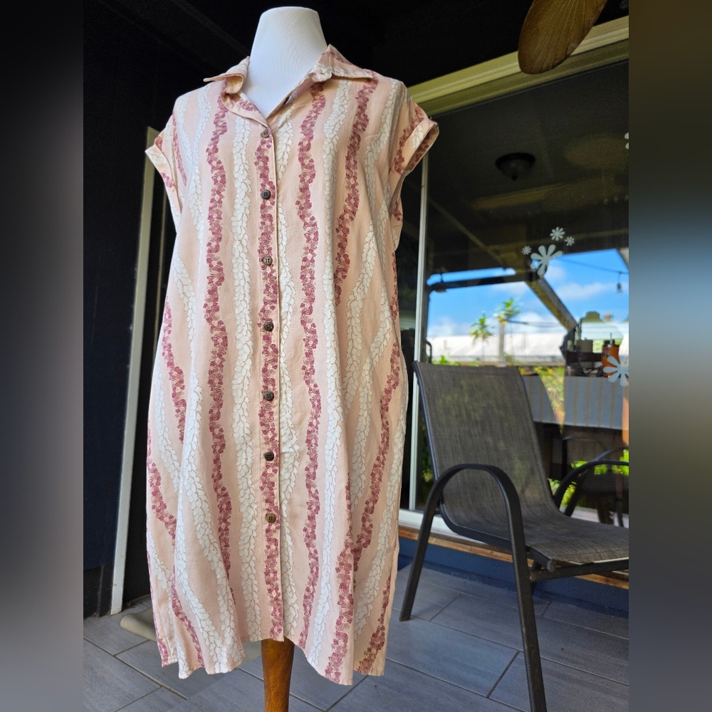 Lei Kinis Niihau Shell Lei Hawaii Print Dress XL